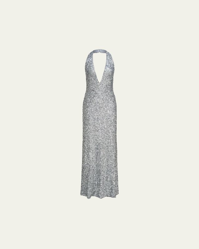 Ena Sequin Deep V-Neck Column Gown